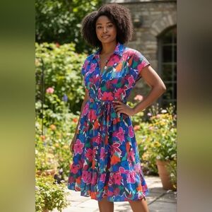 New York & Company Floral Multicolor Midi Summer / Spring  Dress Plus Size 3x